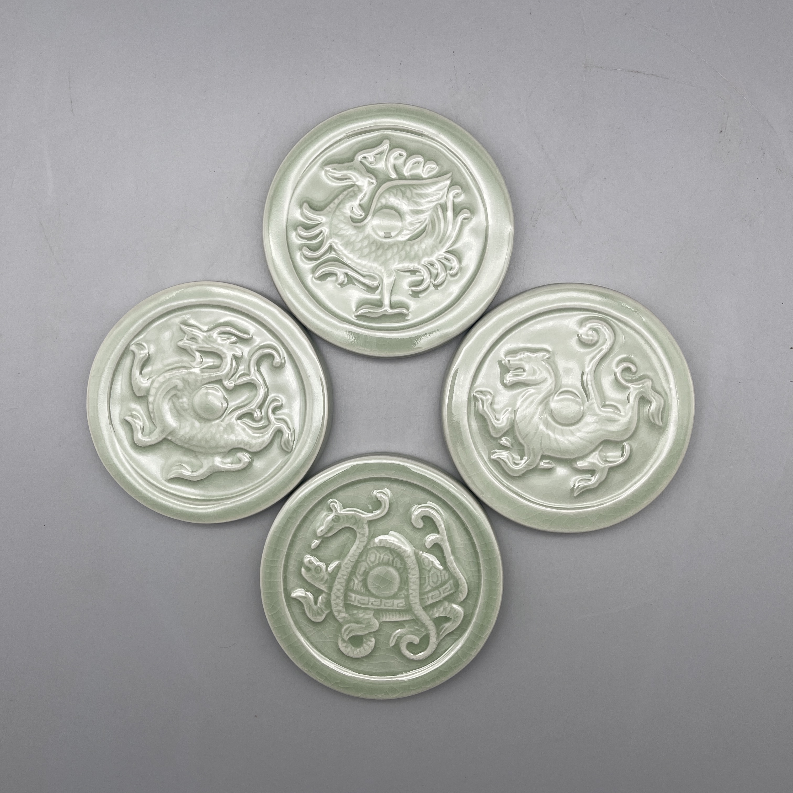 宋向元汝瓷 四灵盏托 天青釉 四灵造型